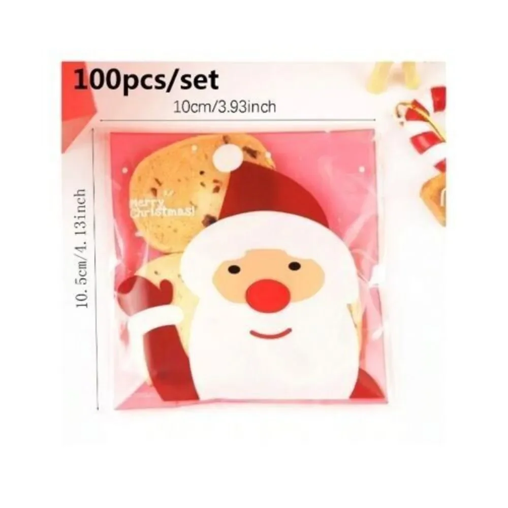 100 PCS Red‎ Christmas Self-Sealing Santa Gift Bag Cookie Candy Biscuit Packing